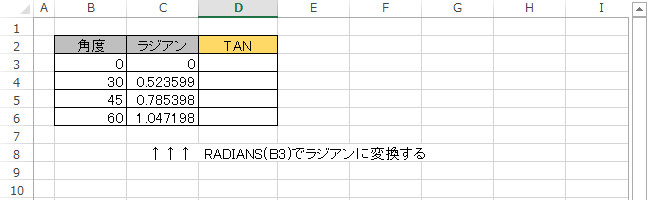 Tan ラジアンで指定した角度の正接値 Excel関数